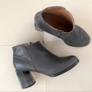 Camper Lea Bootie, Clear Block Heel, Grey Leather, Womens Size 6.5